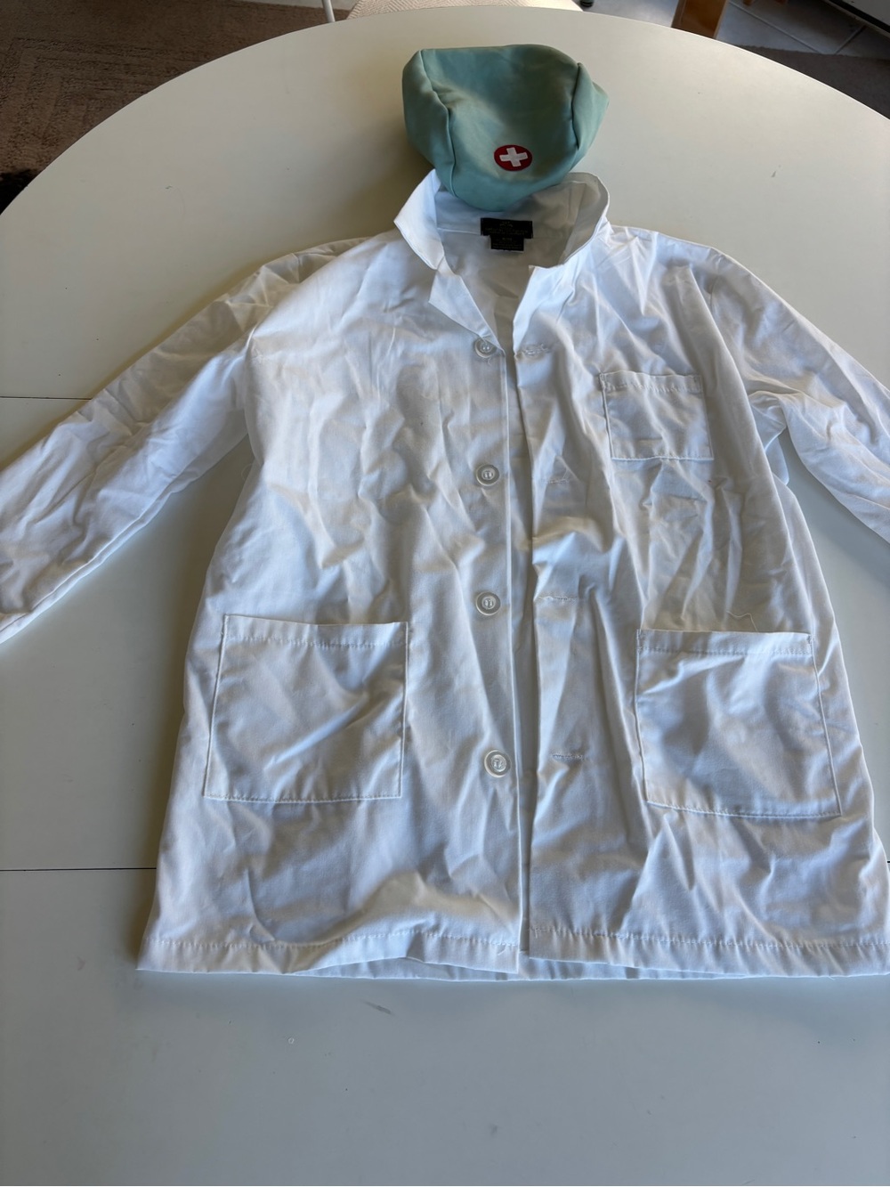 Kids doctor coat and hat costume or pretend play